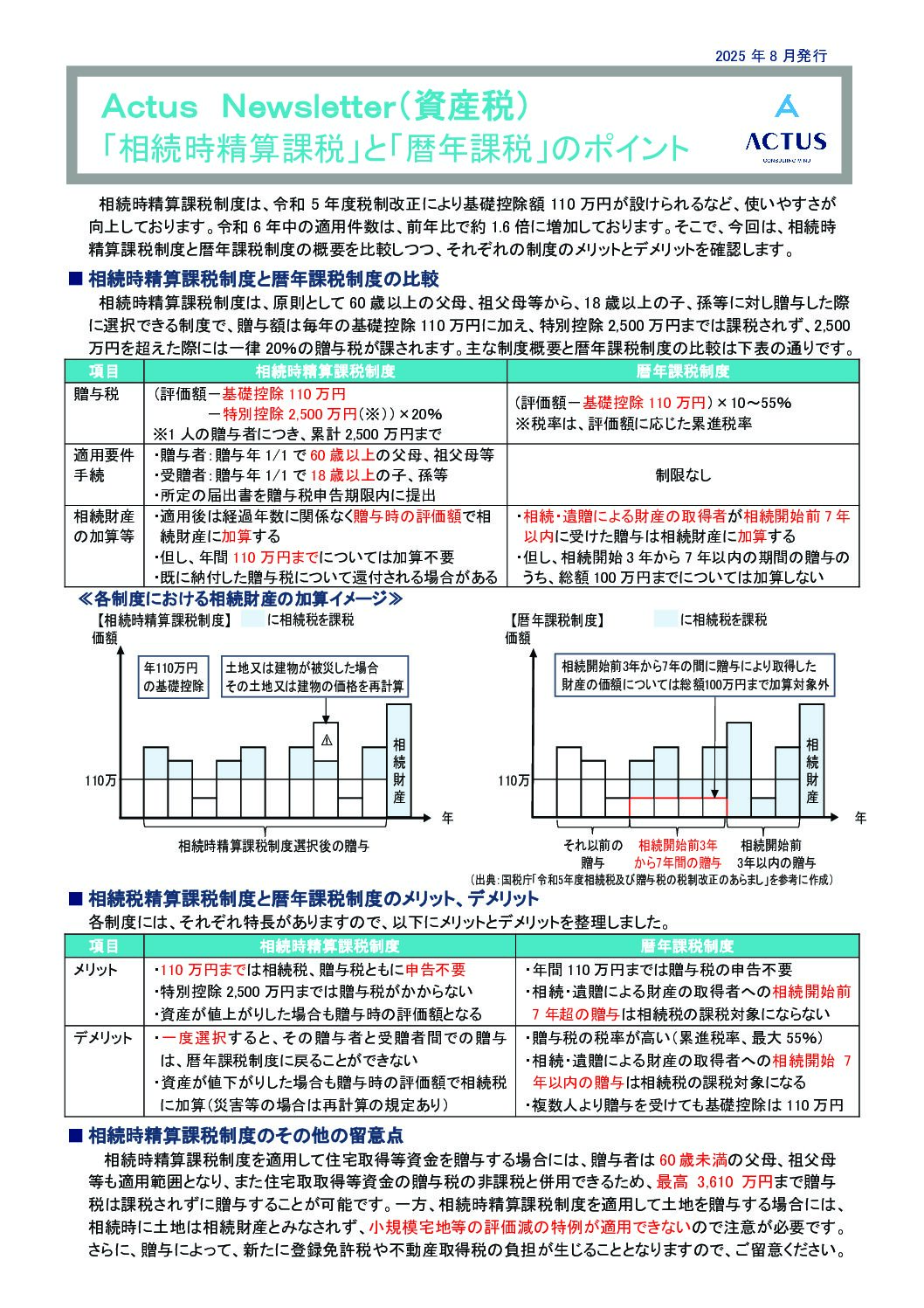 「相続時精算課税」と「暦年課税」のポイント