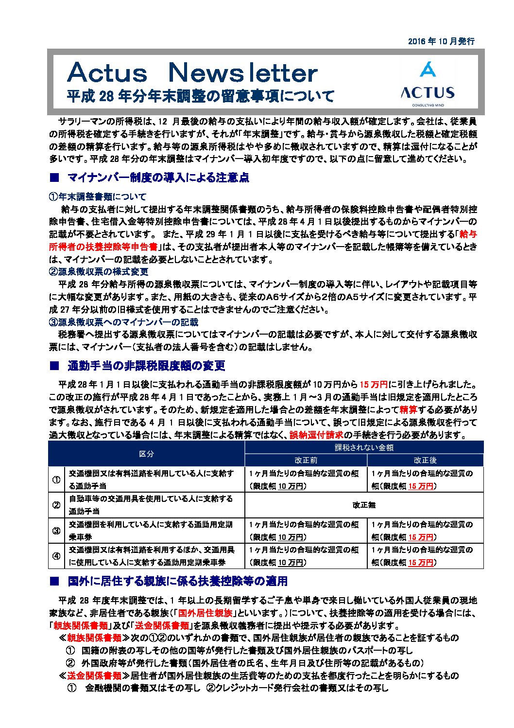 平成28年分年末調整の留意事項について