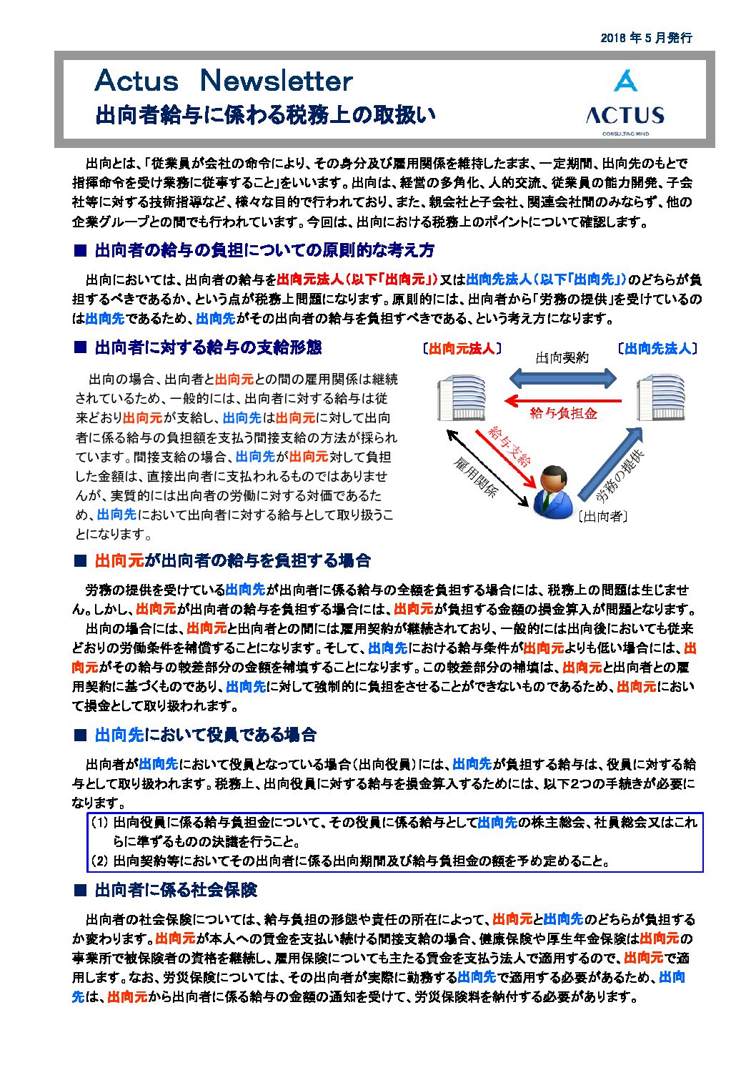 出向者給与に係わる税務上の取扱い