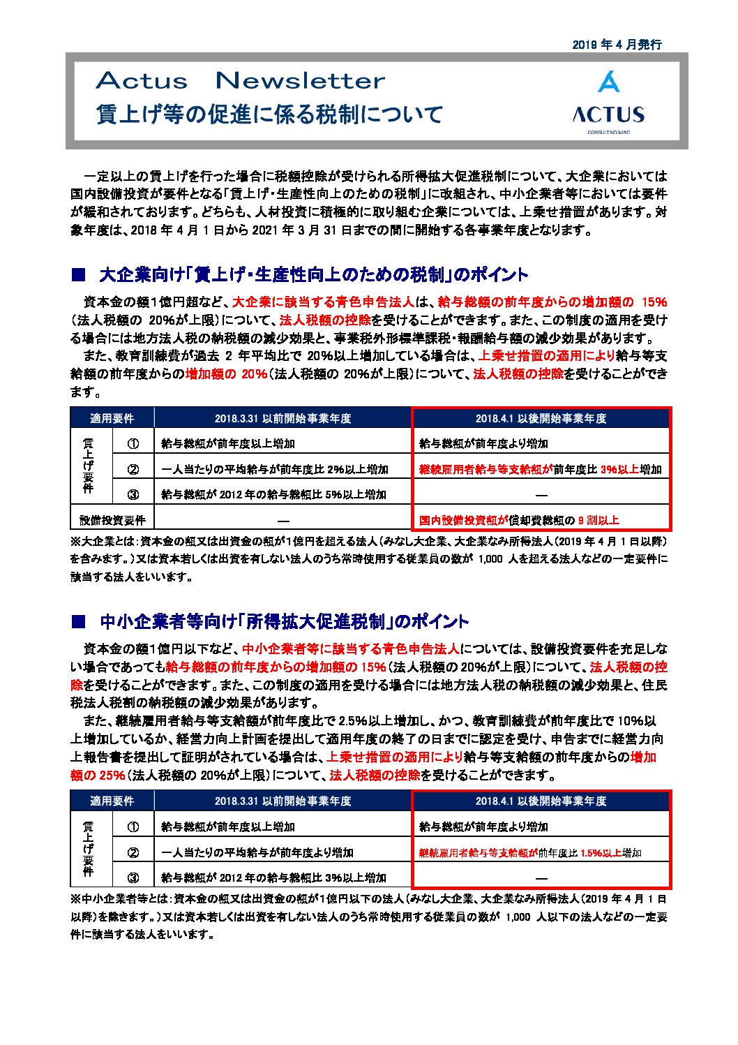 賃上げ等の促進に係る税制について