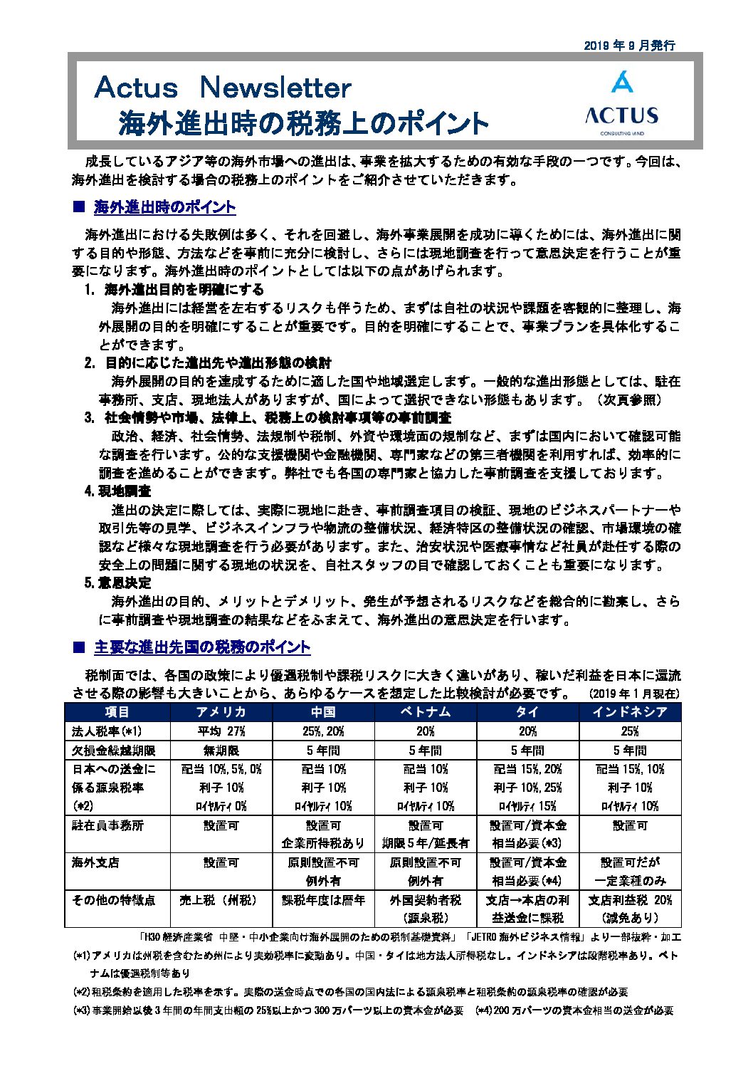 海外進出時の税務上のポイント