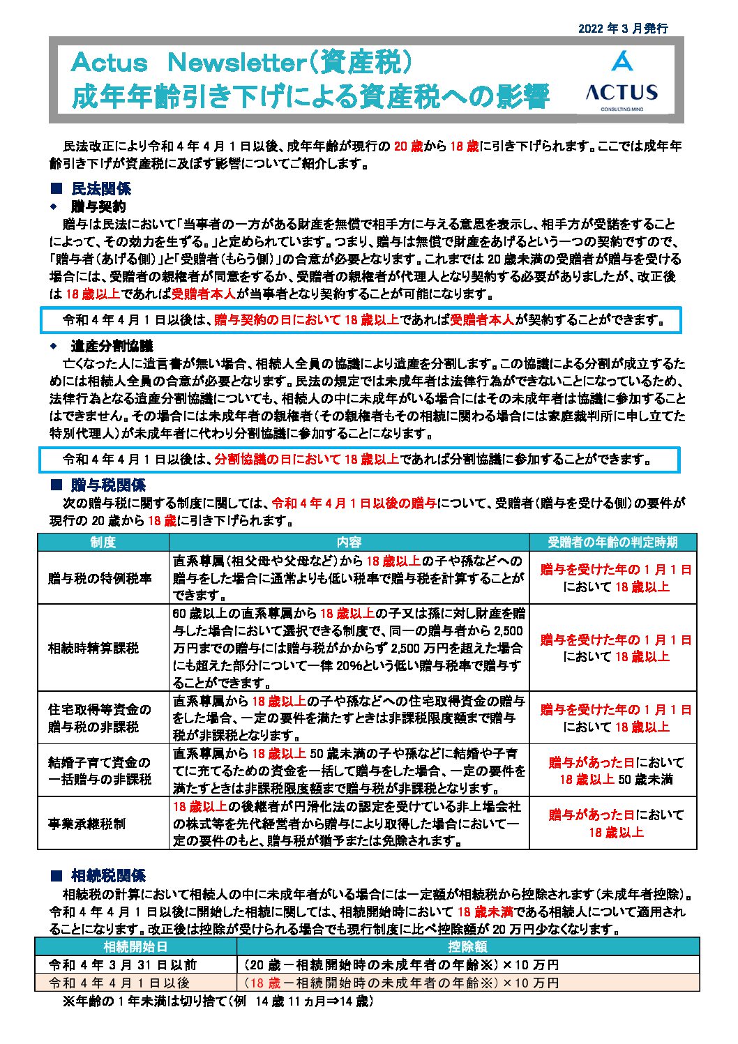 成年年齢引き下げによる資産税への影響