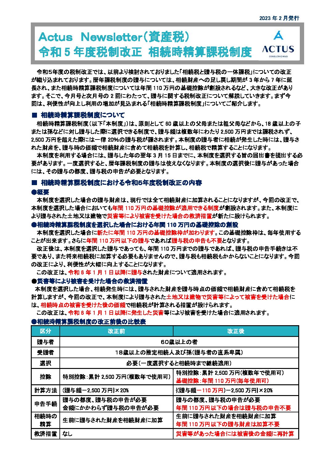 令和5年度税制改正　相続時精算課税制度